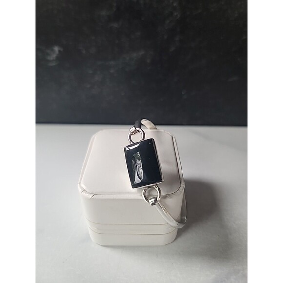 Sterling Silver 925 Faux Onyx Hook Bracelet Vintage - Picture 3 of 10